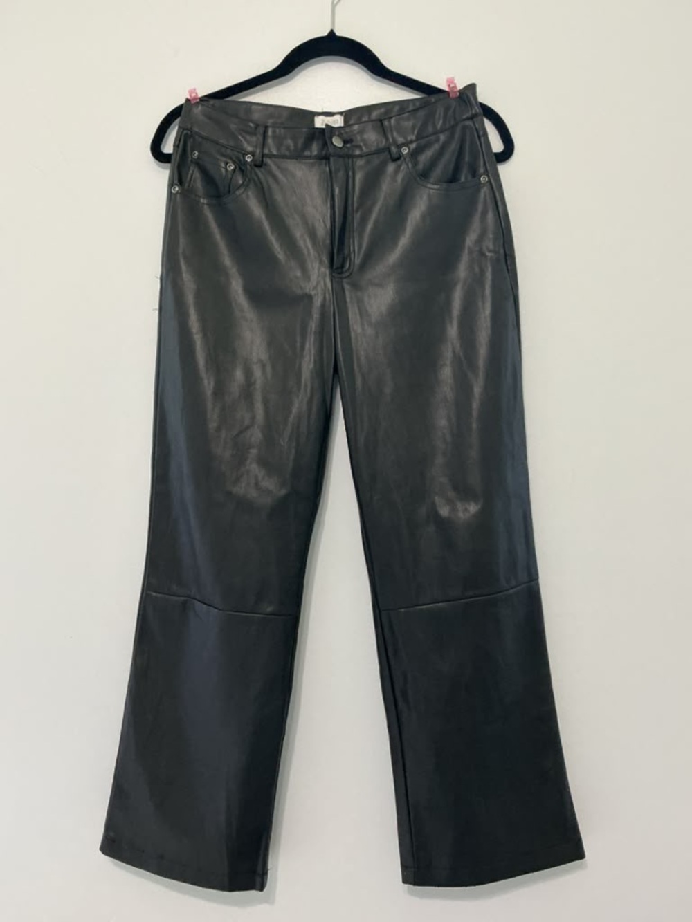 Kids Black Faux Leather Casual Wide-Leg Bottoms